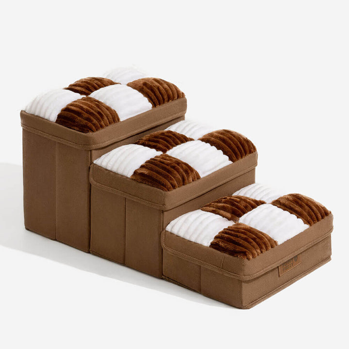 Durable foldable pet stairs for small dogs, with ample storage for pet essentials.