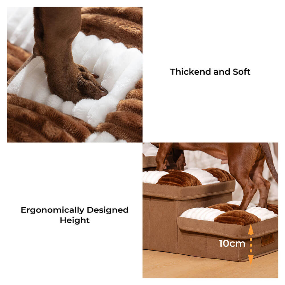 Foldable pet ramp and stairs with storage, designed for small dogs and pet joint support.
