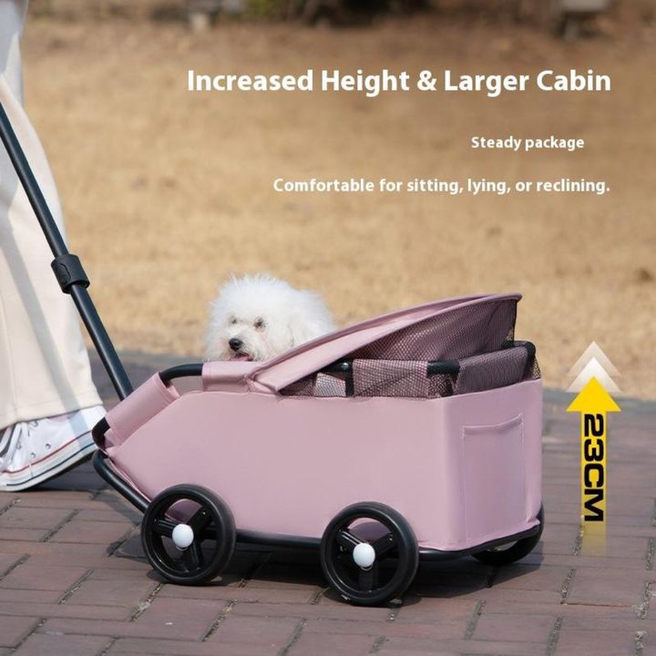 Small pet travel gear: Collapsible pet stroller for comfortable outings with cats and dogs.