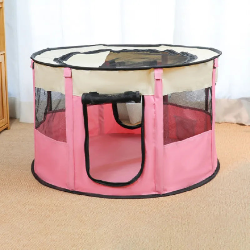Portable pet house, a foldable pet tent with carry bag, perfect for travel or indoor-outdoor use.