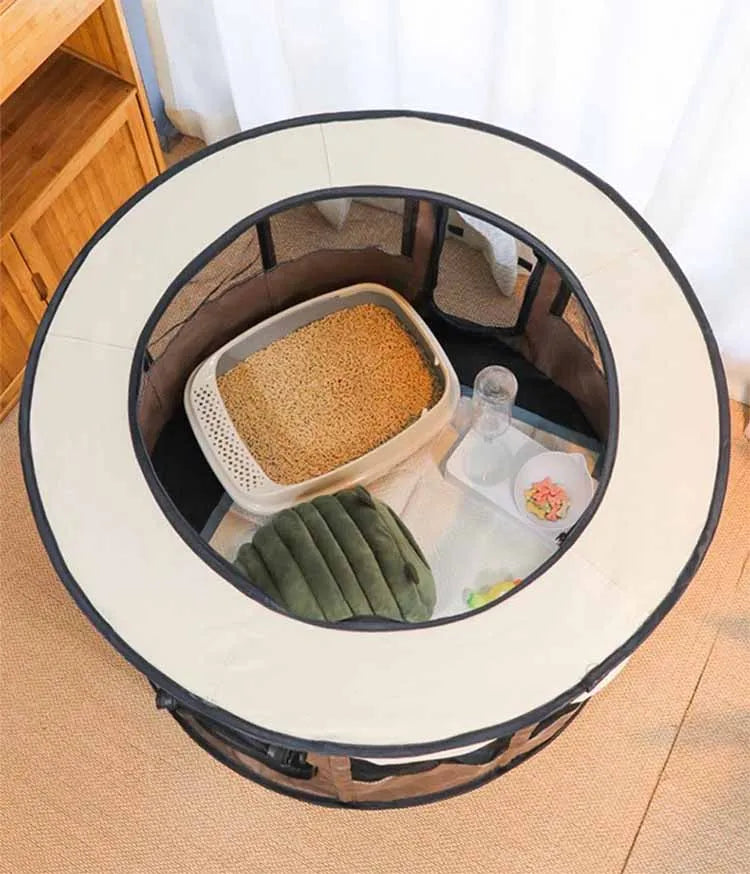 Outdoor pet tent, a pop-up foldable pet bed offering shade and shelter for cats and dogs.