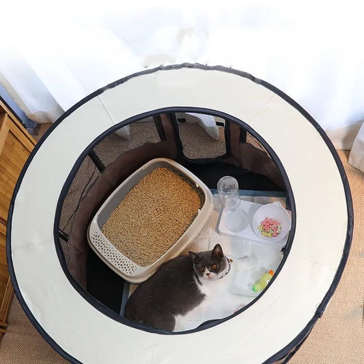 Foldable pet shelter, a durable dog bed with reinforced corners for indoor or outdoor use.