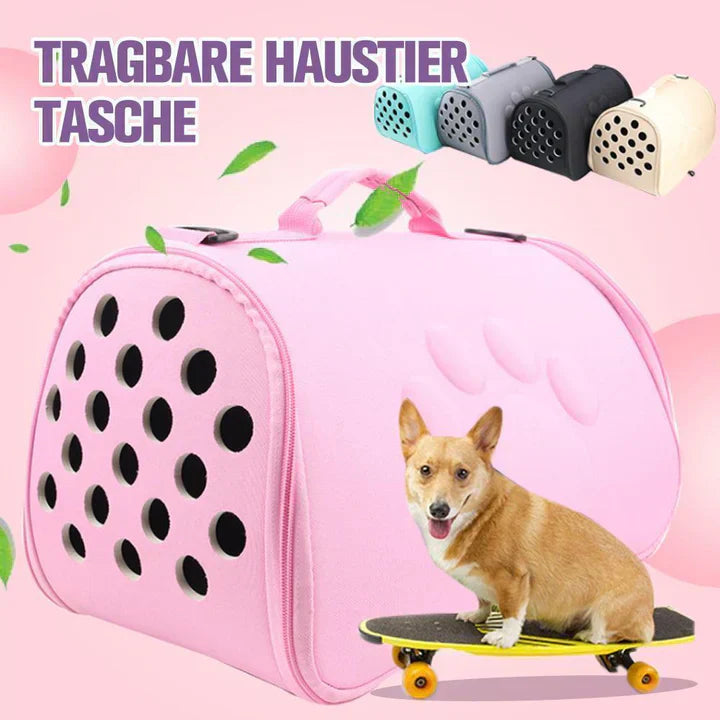 Foldable pet travel carrier bag for cars, black, portable dog/cat travel accessory.