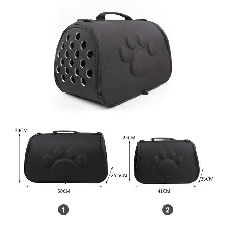 Foldable pet travel carrier bag open in a car seat, showing ample space for pet comfort.