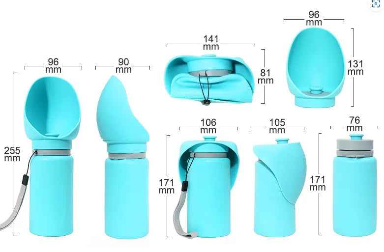Portable pet water dispenser, green, for dogs, with attached collapsible bowl