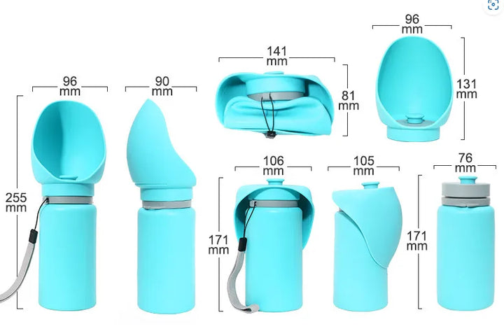 Portable pet water dispenser, green, for dogs, with attached collapsible bowl
