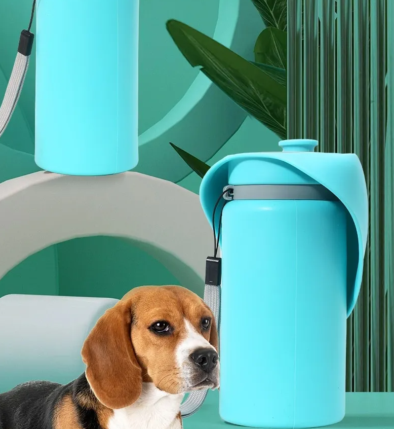 Dog accessory: foldable water bottle with built-in bowl, keeps pets hydrated
