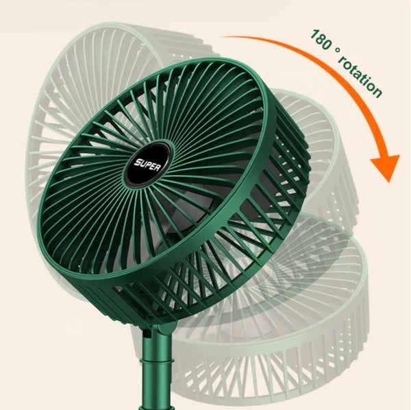 Foldable travel fan, USB rechargeable, 4-speed personal cooling for outdoor adventures. Highly portable design.