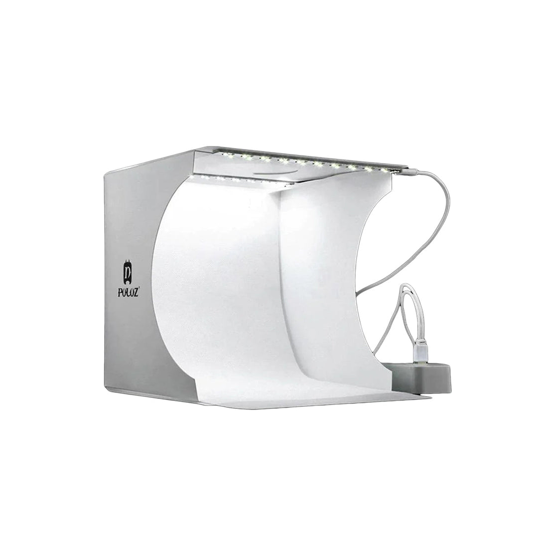 Foldable portable photo studio with integrated LED lighting for professional product photography & content.