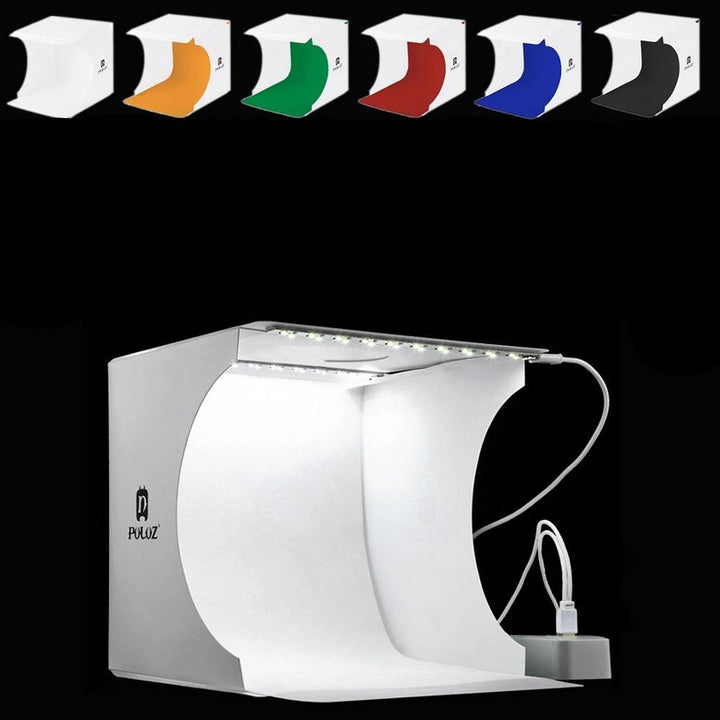 Mini portable studio with powerful LED lights, ideal for high-quality ecommerce product photos & content creation.