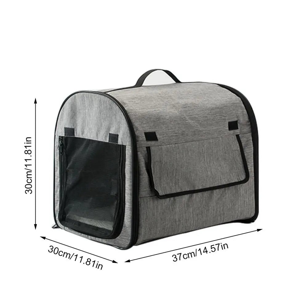 Soft-sided dog & cat car carrier, collapsible for easy storage, featuring top handle.
