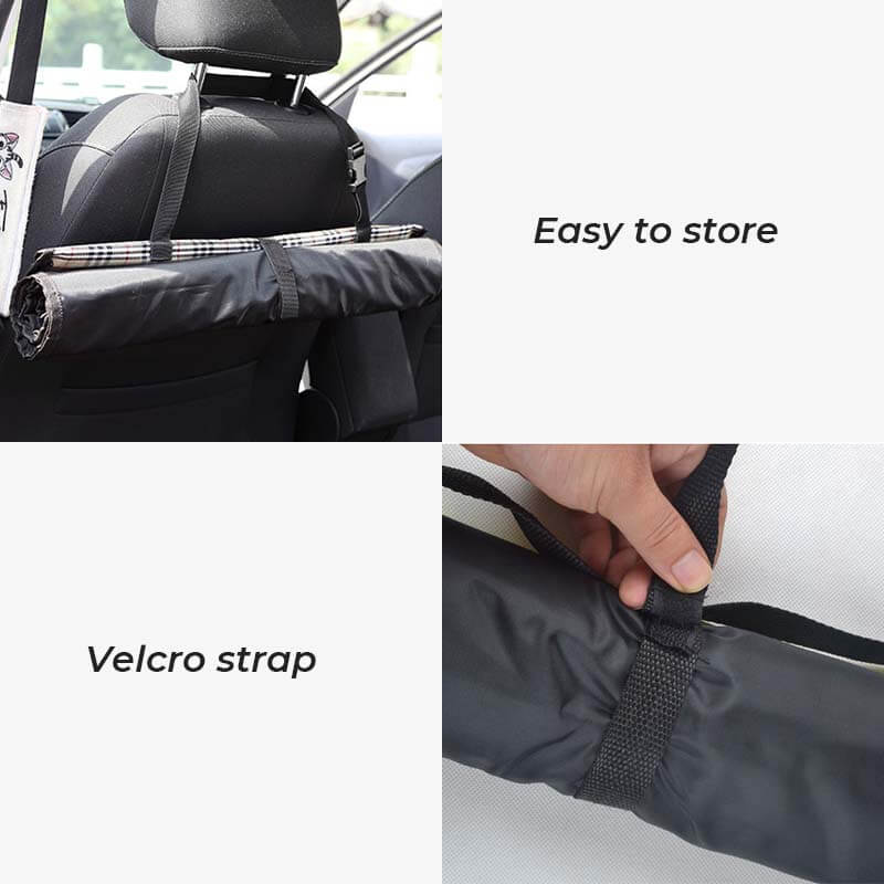 Dog car seat cover folded compactly, showcasing its space-saving design for pet travel accessories.