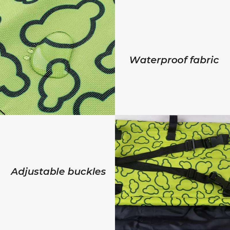 Waterproof dog car seat cover installed in a vehicle, providing car protection for pets, easy to secure.