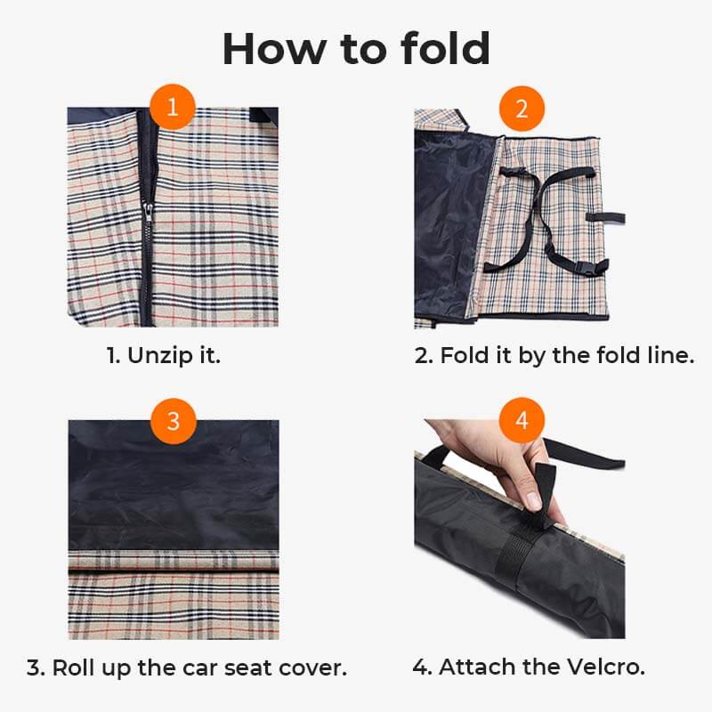 Dog happily settled in a foldable waterproof dog car seat cover, demonstrating pet travel safety and comfort.