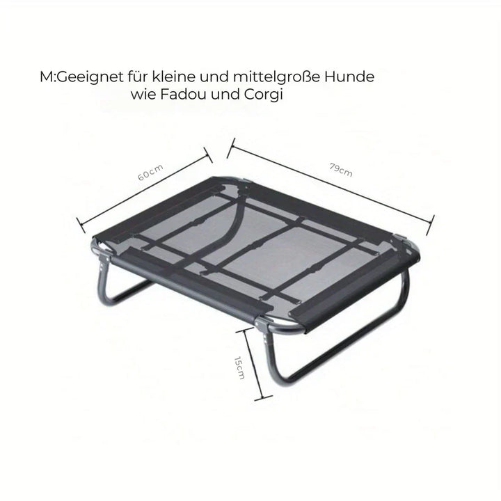 Lightweight folding pet bed for cats & dogs, elevated design keeps pets cool and dry, ideal for travel.