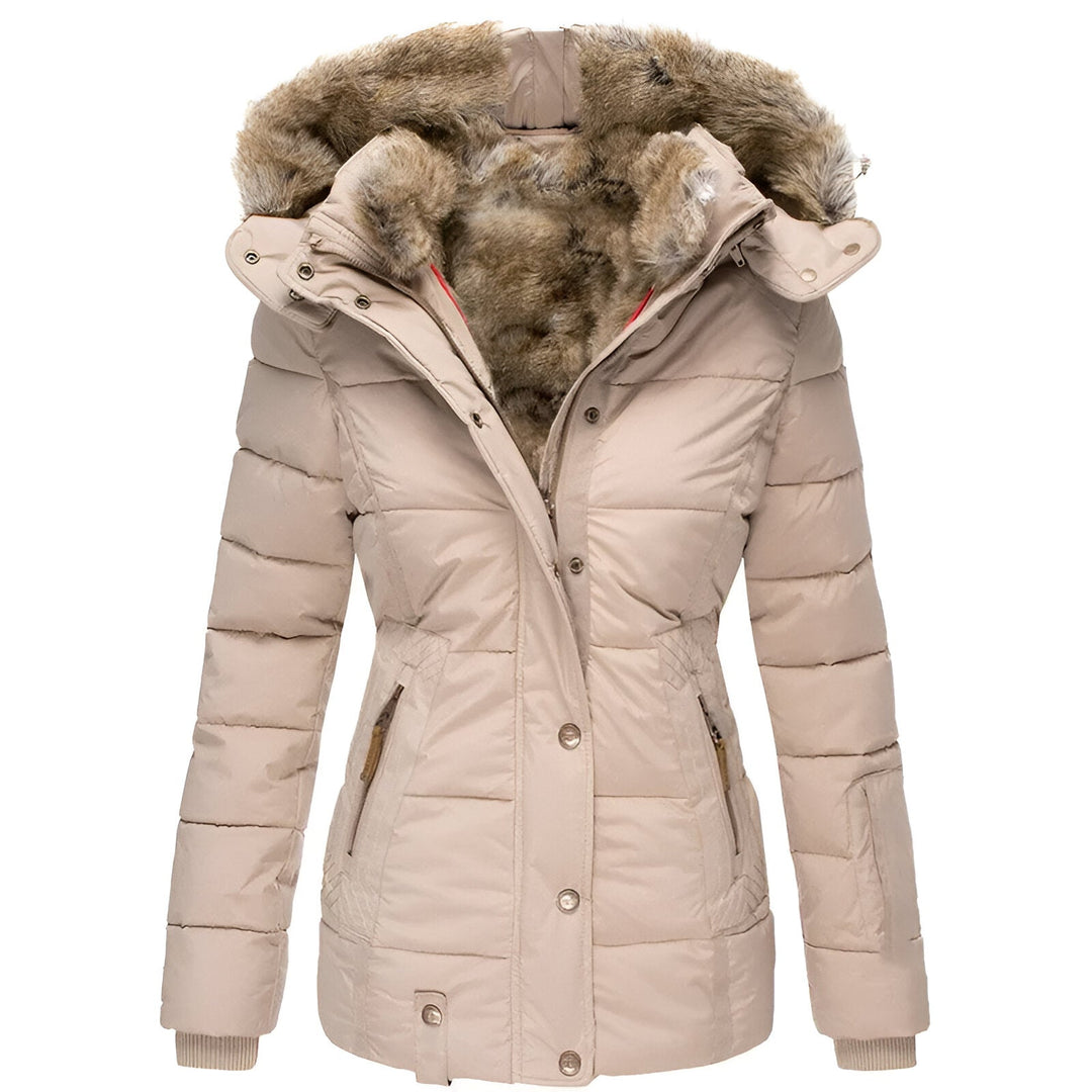 Women's Valenza winter jacket: quilted puffer with hood. Provides elegant warmth & style for cold weather.