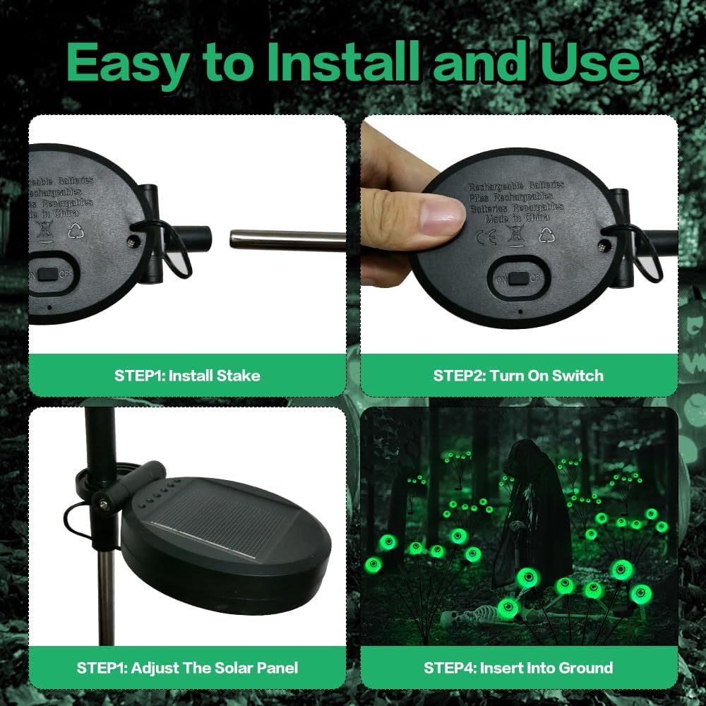 Outdoor lighting solution: a 4-pack of solar eyeball lights designed for Halloween