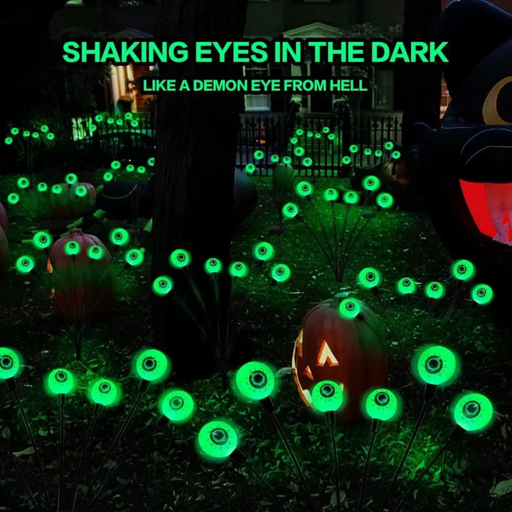 Scary Halloween eyeball lights with solar panels, ideal for garden and lawn decoration