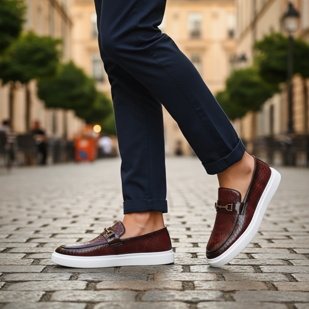 Full view of sleek men's Siena loafers, showcasing their modern design and stylish appeal.