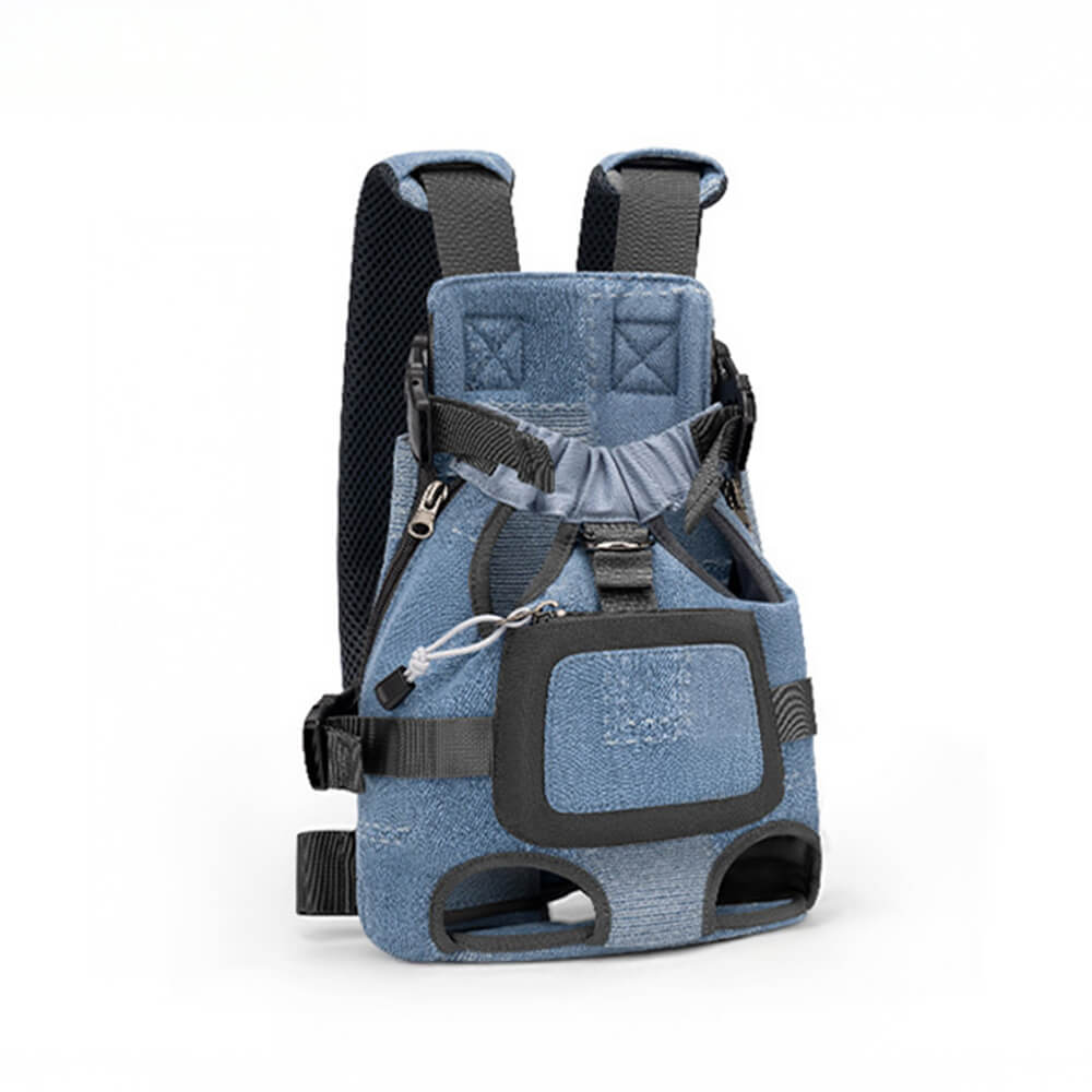 Outdoor pet gear: front backpack dog carrier, showcasing ergonomic design for pet and owner.