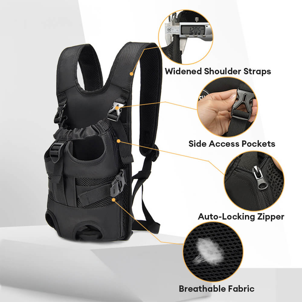 Breathable dog carrier backpack for front-wearing, perfect pet essential for easy outdoor excursions.