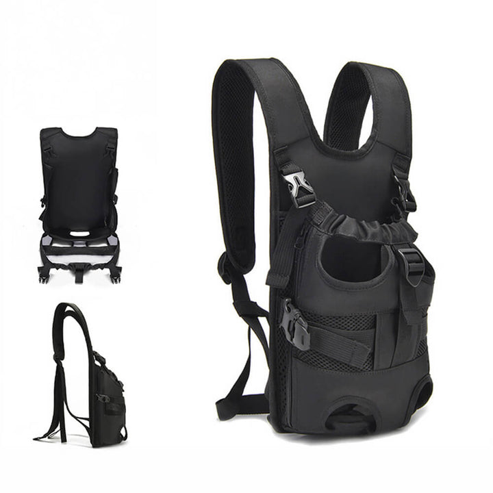 Comfortable small dog carrier, front-hugging style, providing a secure and cozy space for travel.