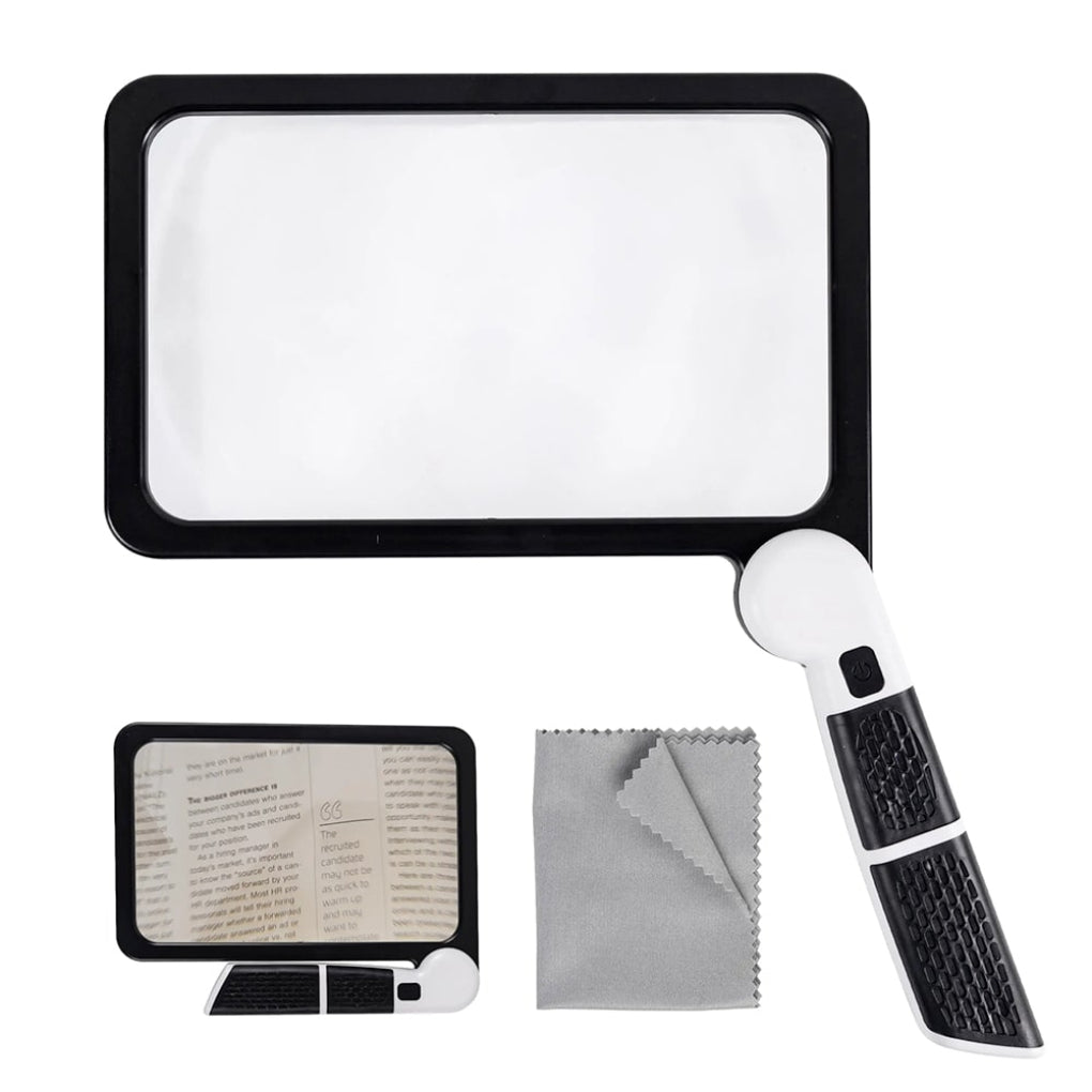 Clear optical lens full page magnifier with handle, essential vision aid for detailed reading & crafts.
