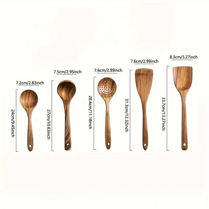 Natural teak wood utensils, a durable and sustainable choice for all your home cooking & kitchenware needs.