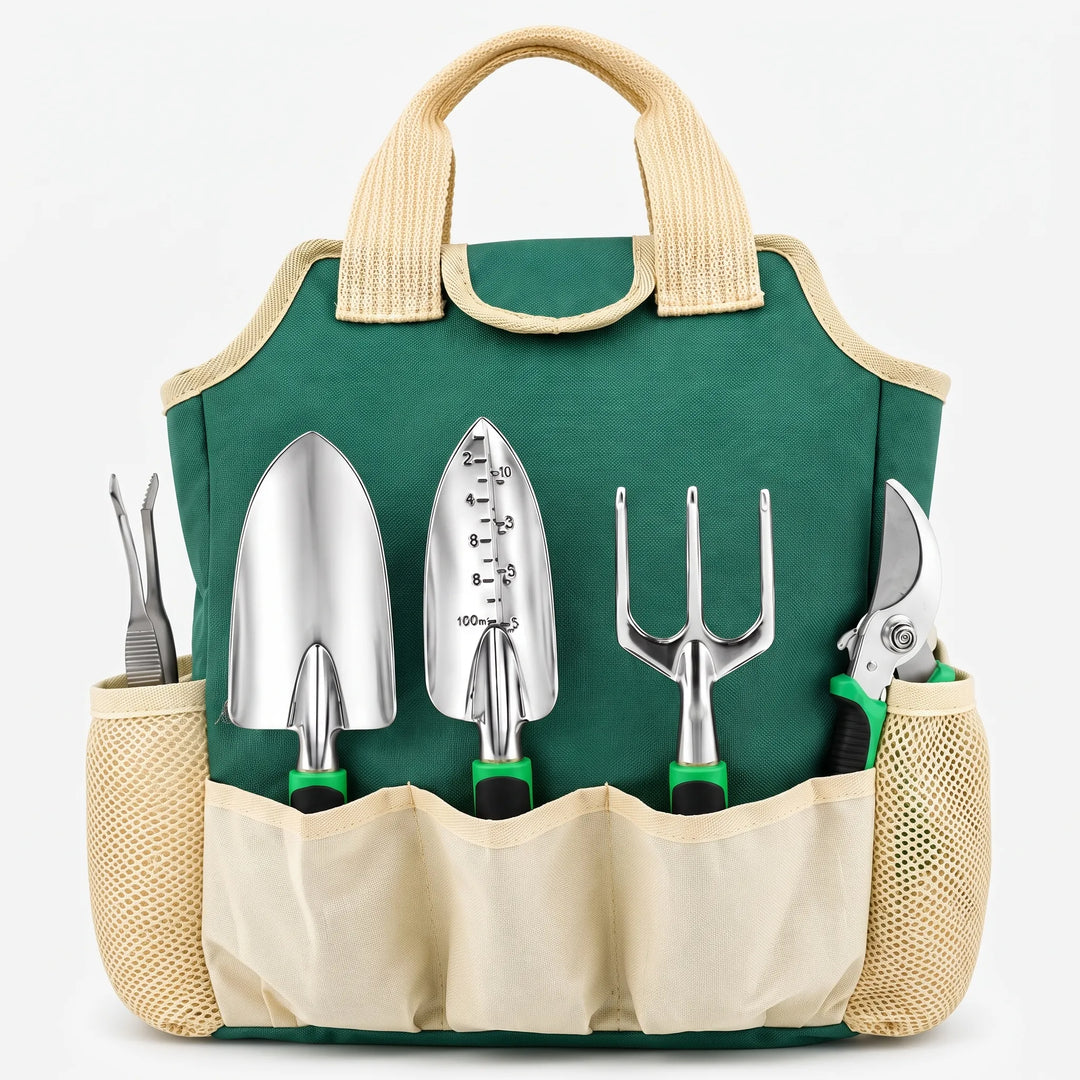 Versatile garden tool kit for planting & caring for indoor/outdoor plants. Features sturdy hand tools & storage.