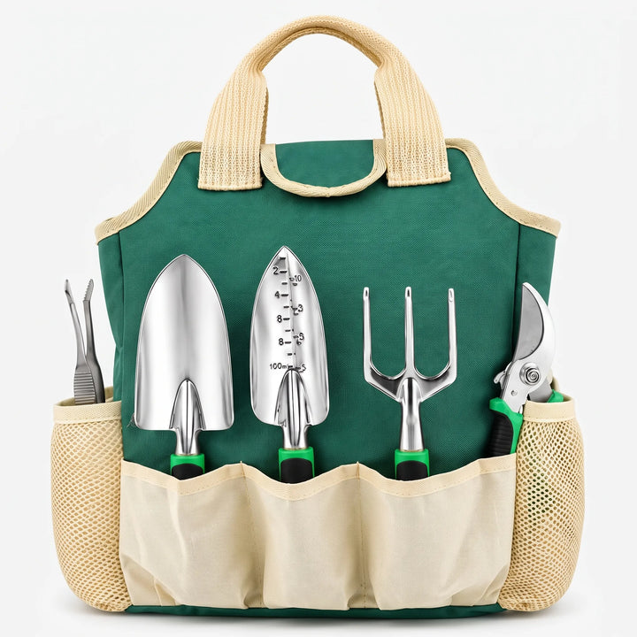 Versatile garden tool kit for planting & caring for indoor/outdoor plants. Features sturdy hand tools & storage.
