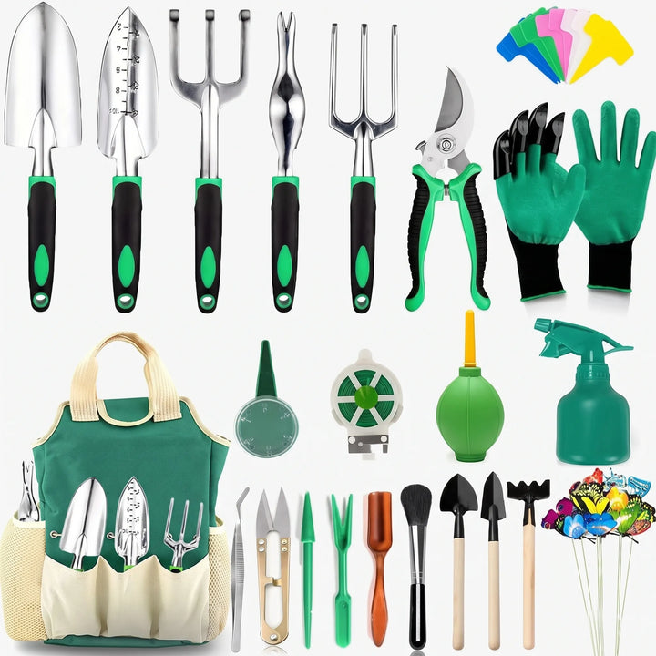Comprehensive gardening tool set in a carry tote. Ideal for nurturing indoor plants, outdoor gardens & general plant care.