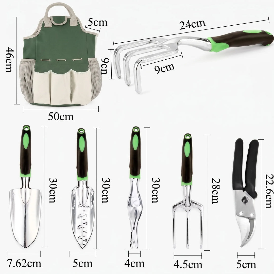 Practical gardening hand tool set with a sturdy tote bag for easy transport. Great for digging, planting & weeding.