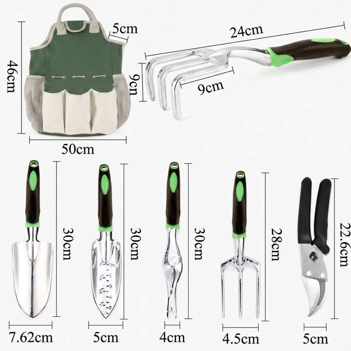Practical gardening hand tool set with a sturdy tote bag for easy transport. Great for digging, planting & weeding.
