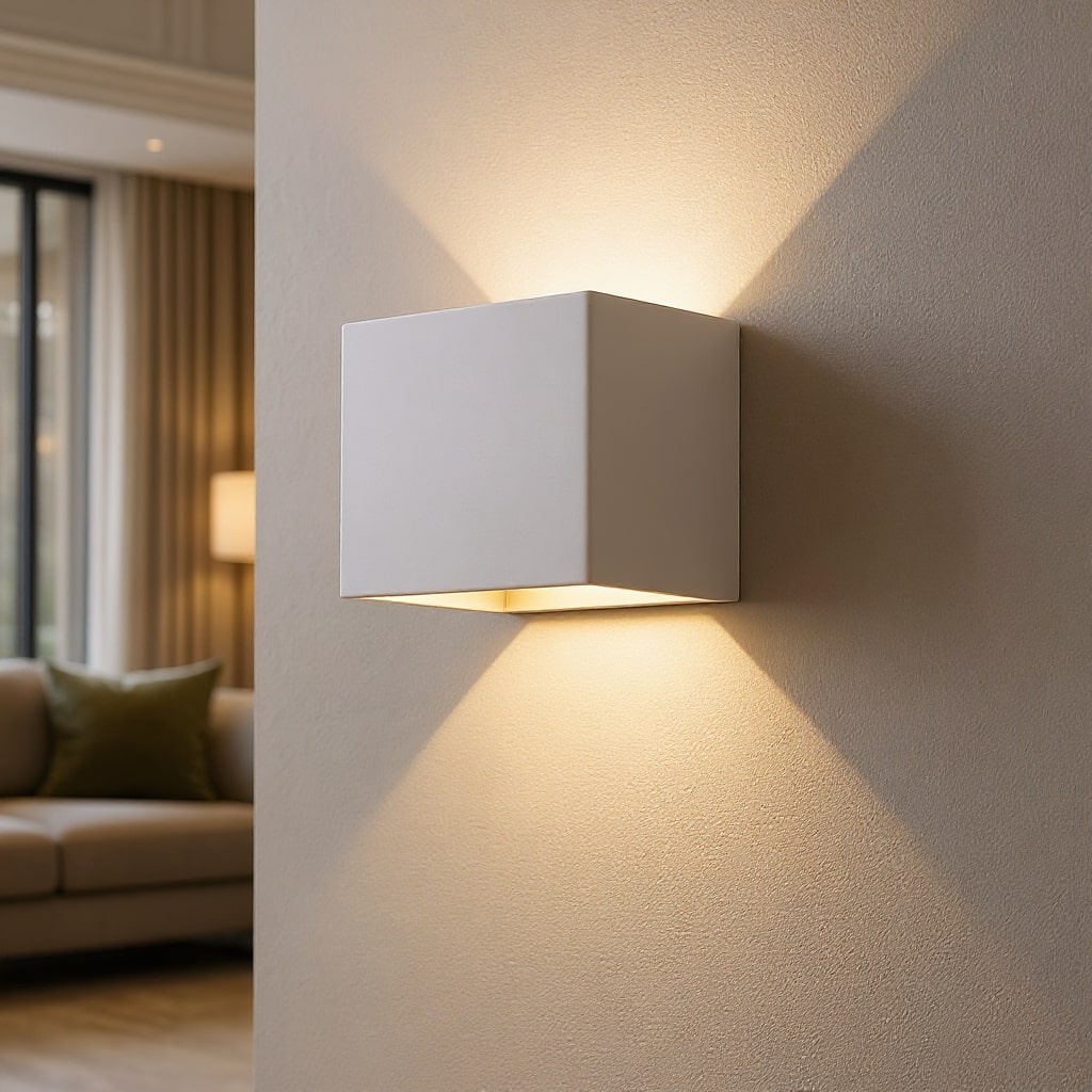 White wireless motion sensor LED wall lamp, ideal for bedroom, hallway, or outdoor home decor lighting.