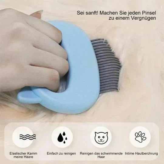 Ergonomic pet grooming massager designed for cats, featuring tangle-free detangling and shedding reduction