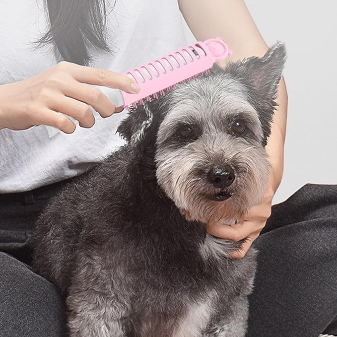 Close-up of Gentle Heat Pet Grooming Brush, showing the heated bristles for effective pet grooming.