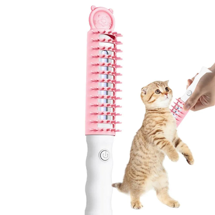 Gentle Heat Pet Grooming Brush with its charging base, a convenient electric brush for pet care.