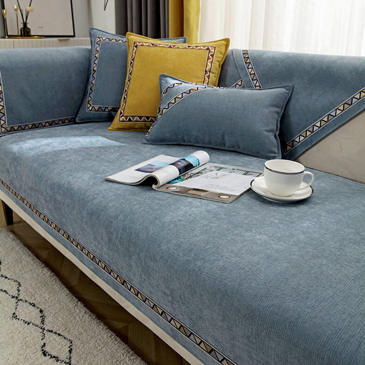 Abstract geometric chenille couch cover pattern, soft and protective, ideal home decor item