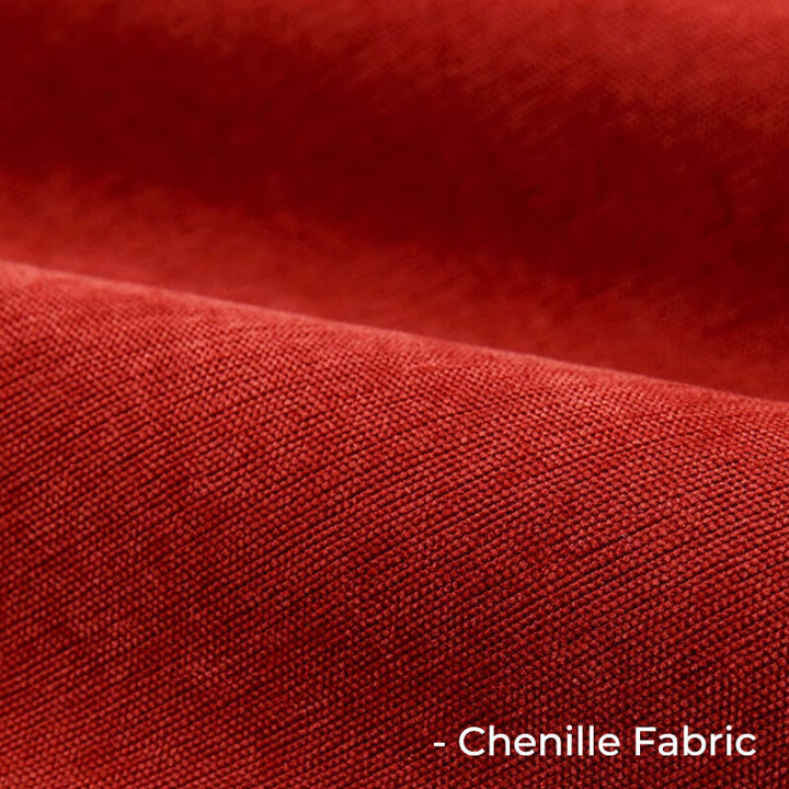 Full view of a living room sofa with a cream geometric chenille cover, pet protection, stylish