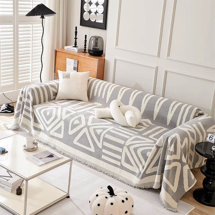 Abstract geometric print sofa slipcover, transforming couch protector