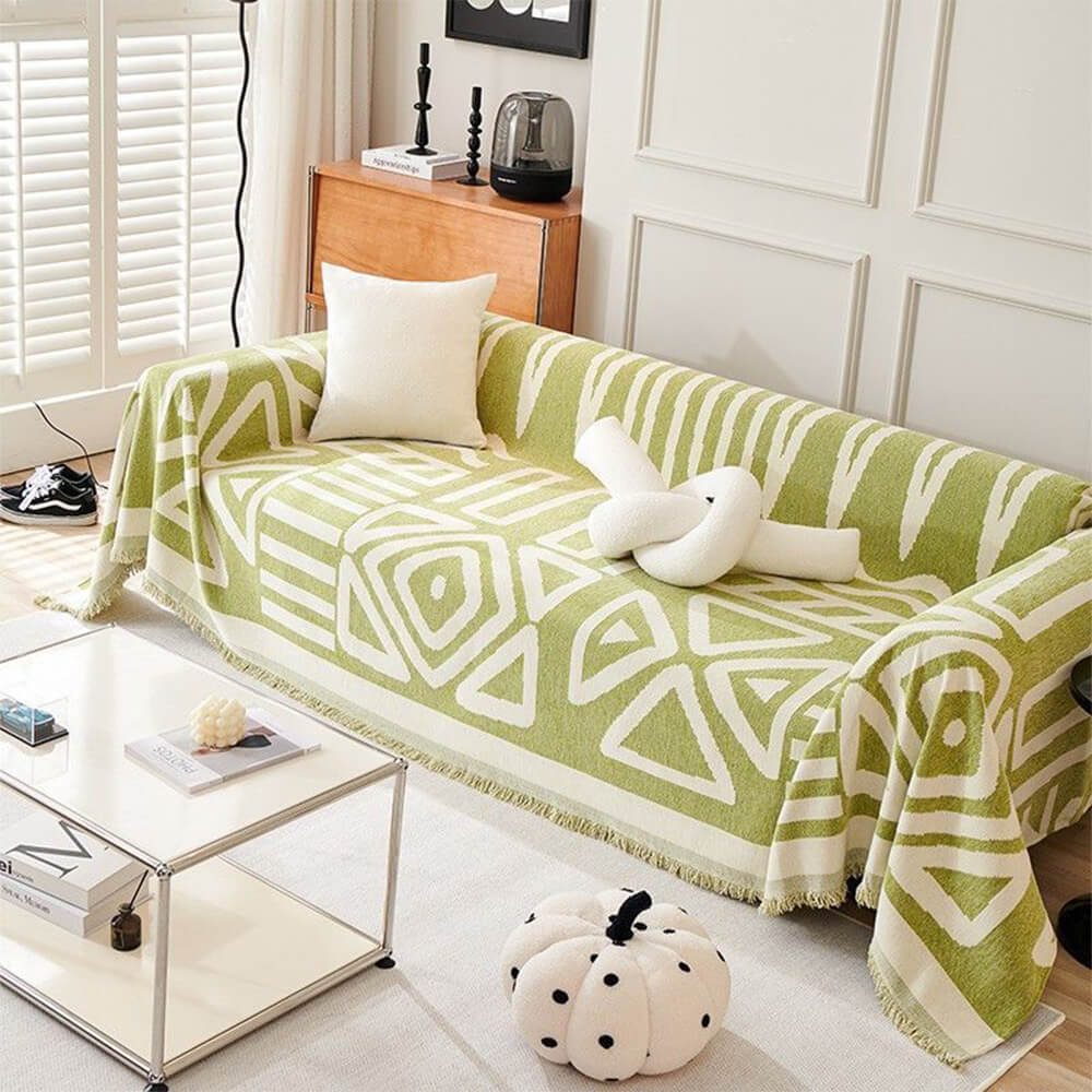 Contemporary geometric design couch cover, durable and pet-friendly protection