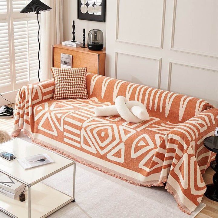 Stretchable geometric pattern sofa slipcover, stylish home decor accent