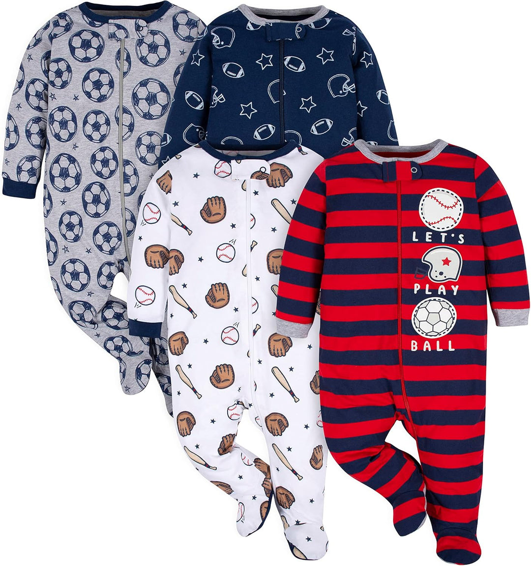 Soft boys' footed pajamas by Gerber, designed for sweet dreams and easy movement.