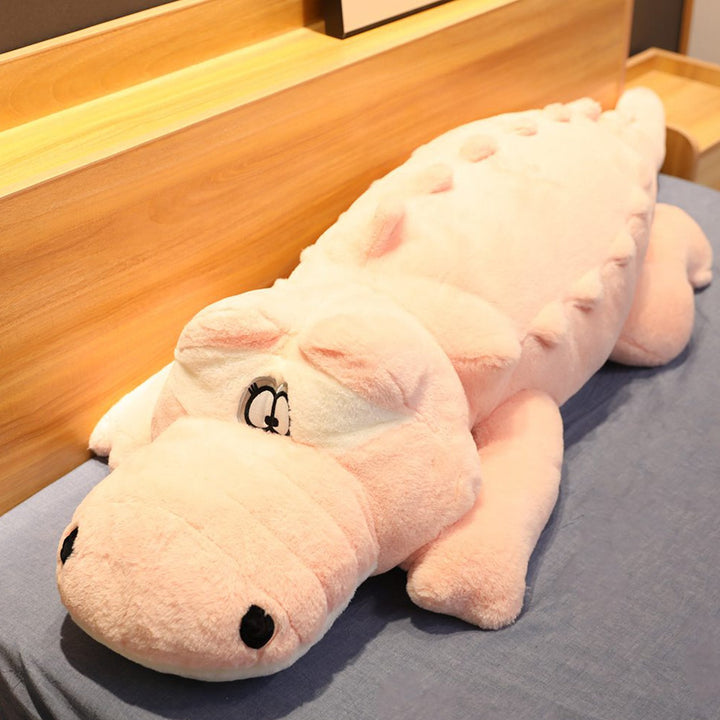Large green crocodile plush companion toy, a soft giant animal for imaginative play and comfortable support.