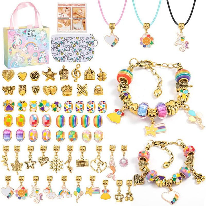Handmade sparkling charm bracelet kit for girls, a creative gift & fun craft project.