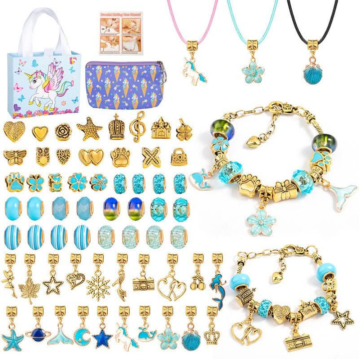 Kids' creative bracelet making kit with a variety of sparkling charms & craft supplies.