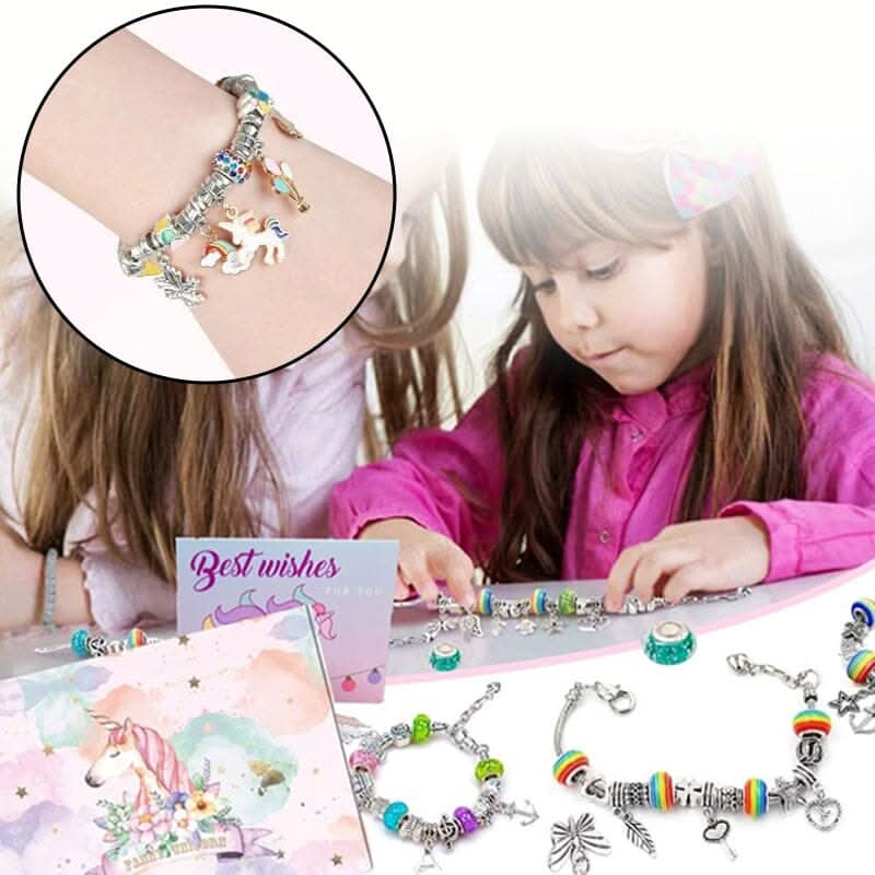DIY charm bracelet kit for girls, featuring sparkling charms & craft supplies for handmade jewelry.