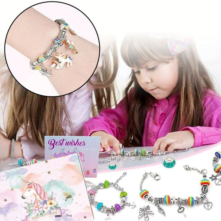 DIY charm bracelet kit for girls, featuring sparkling charms & craft supplies for handmade jewelry.