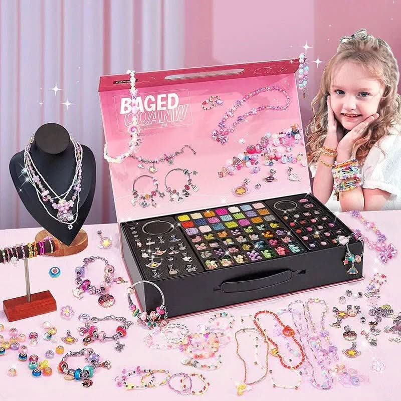 Girls' DIY craft kit with sparkling charms, perfect for creating personalized charm bracelets.