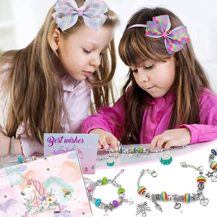Creative jewelry making kit for girls, a fun kids activity to design sparkling charm bracelets.